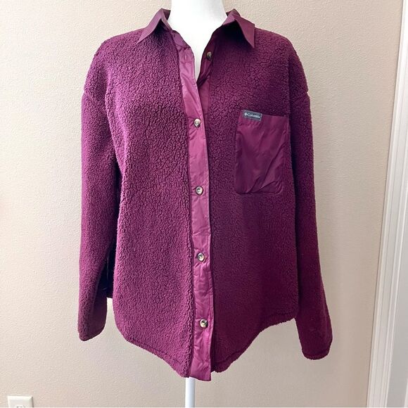 Columbia Women's West Bend Shirt Jacket Sherpa fleece maroon size XL - Picture 6 of 9